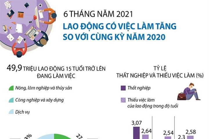 Infographics 6 tháng năm 2021 Lao động có việc làm tăng so với cùng kỳ năm 2020
