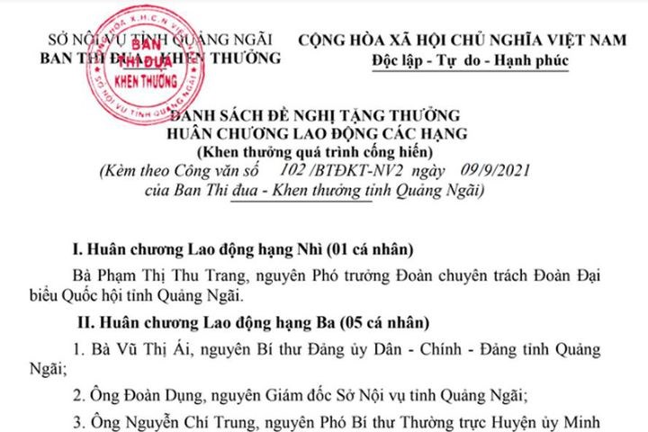 Về việc lấy ý kiến của nhân dân đối với các cá nhân đề nghị tặng thưởng Huân chương lao động các hạng