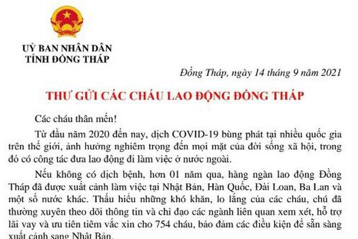 Thư của Chủ tịch UBND tỉnh gửi các cháu lao động Đồng Tháp