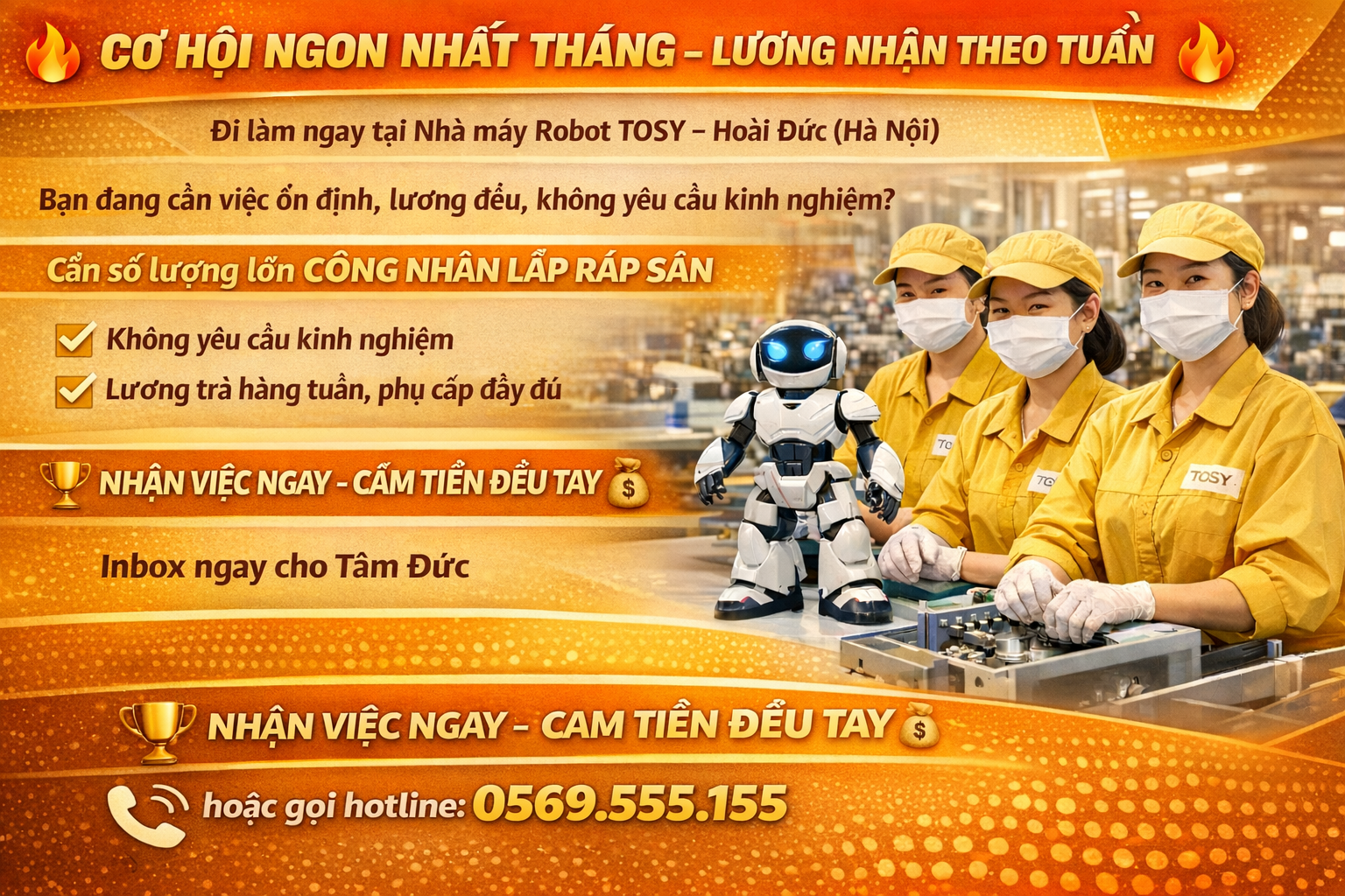TUYỂN DỤNG NHÂN SỰ LÀM VIỆC TẠI NHÀ MÁY TOSY